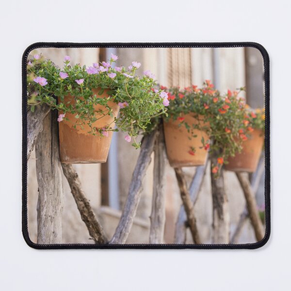 Item preview, Cute flowery pots on wooden fence designed and sold by mhailittlearts.