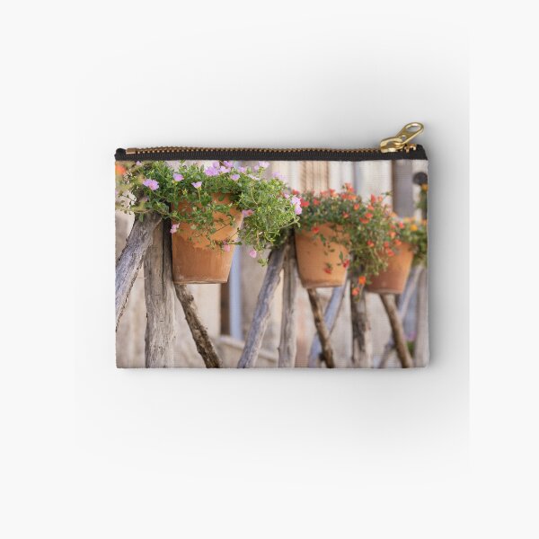 Item preview, Cute flowery pots on wooden fence designed and sold by mhailittlearts.