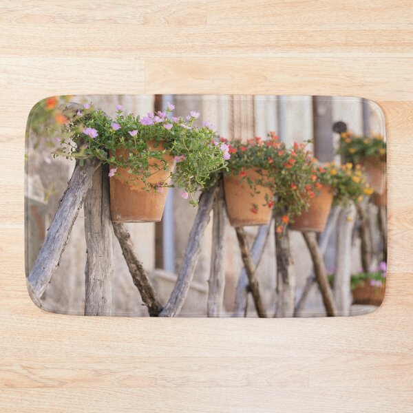 Item preview, Cute flowery pots on wooden fence designed and sold by mhailittlearts.