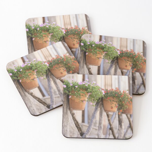 Item preview, Cute flowery pots on wooden fence designed and sold by mhailittlearts.