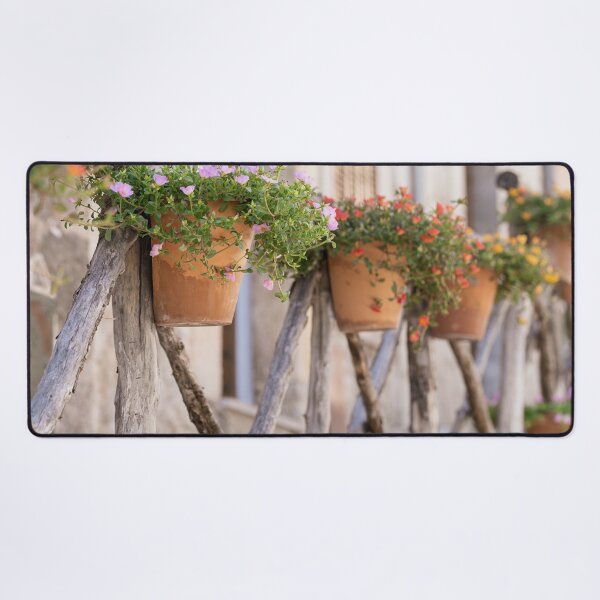Item preview, Cute flowery pots on wooden fence designed and sold by mhailittlearts.