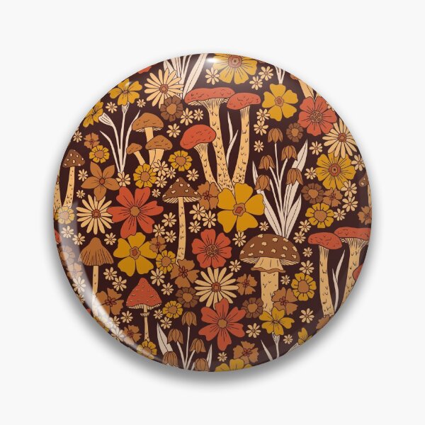 Item preview, Retro 1970s Brown & Orange Mushrooms & Flowers designed and sold by somecallmebeth.
