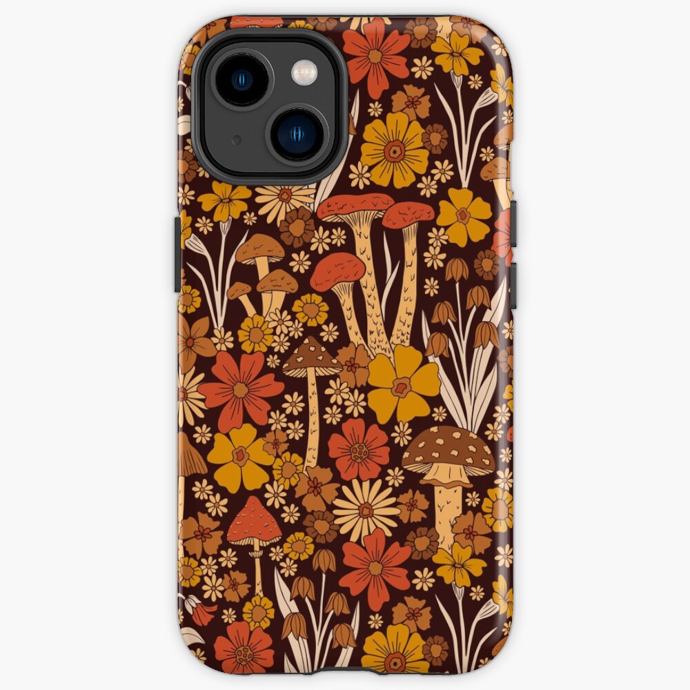 Retro 1970s Brown & Orange Mushrooms & Flowers iPhone Case
