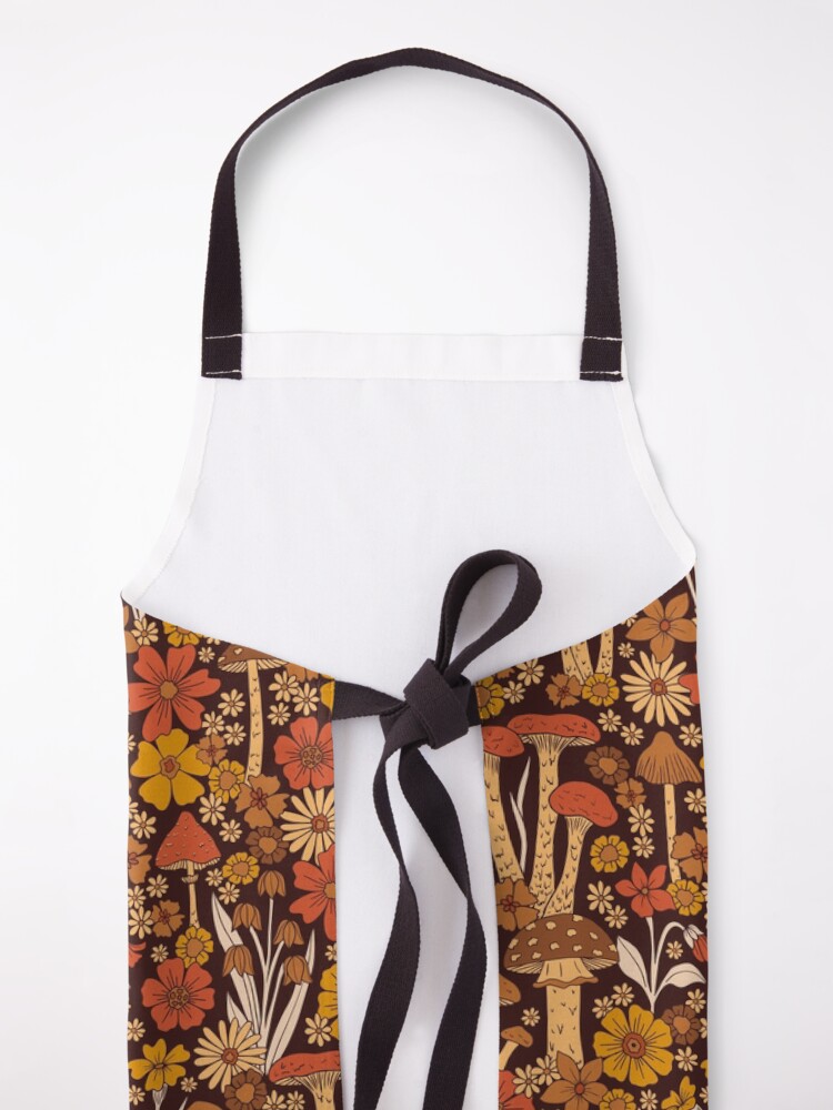 Alternate view of Retro 1970s Brown & Orange Mushrooms & Flowers Apron