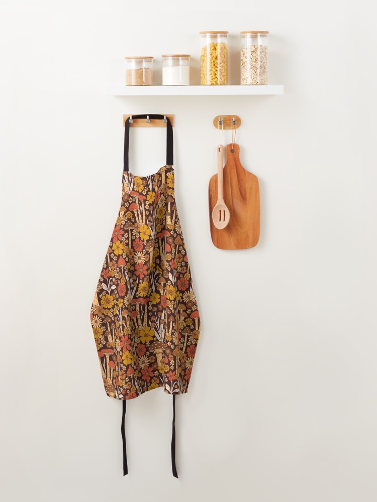 Alternate view of Retro 1970s Brown & Orange Mushrooms & Flowers Apron