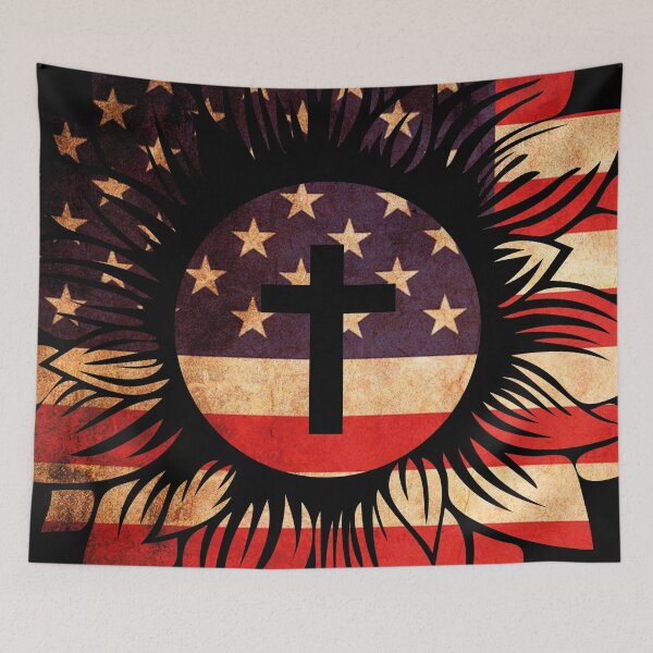 Artikelvorschau, American Flag Sunflower with Jesus Cross Christian gift design entworfen und verkauft von Sheepherder120.