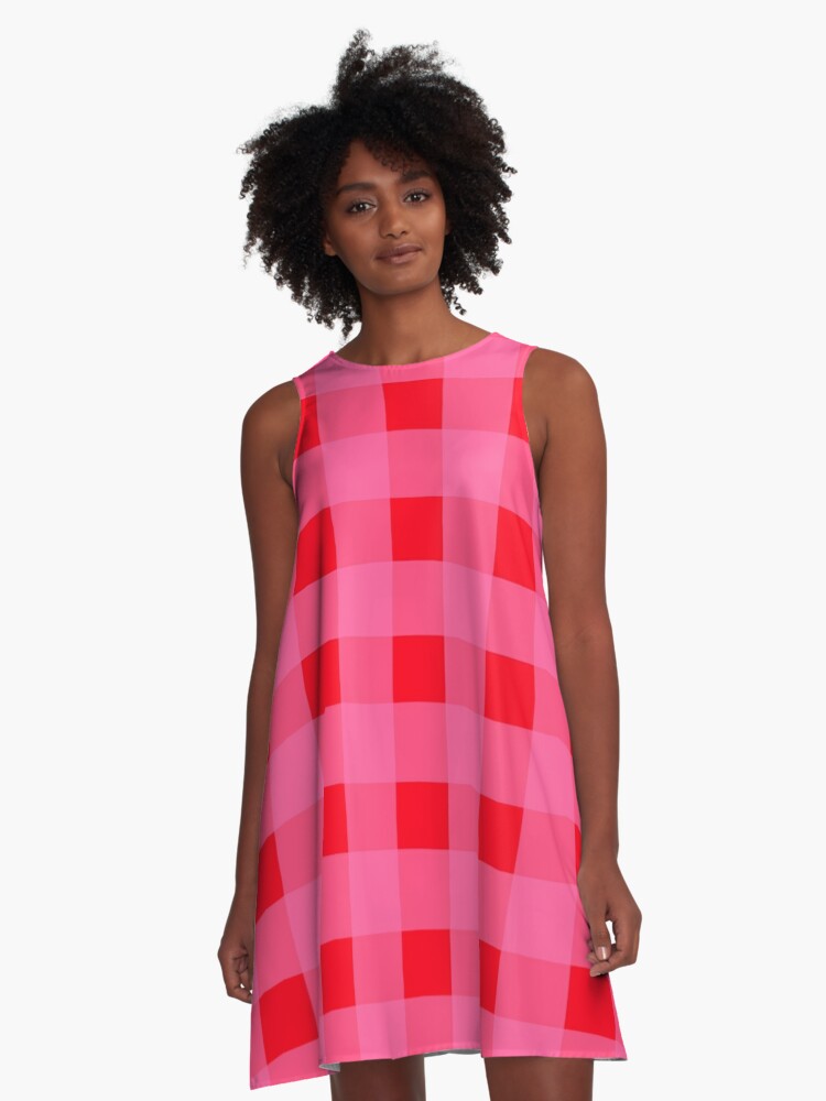 Pink and Red, Gingham, Check | A-Line Dress