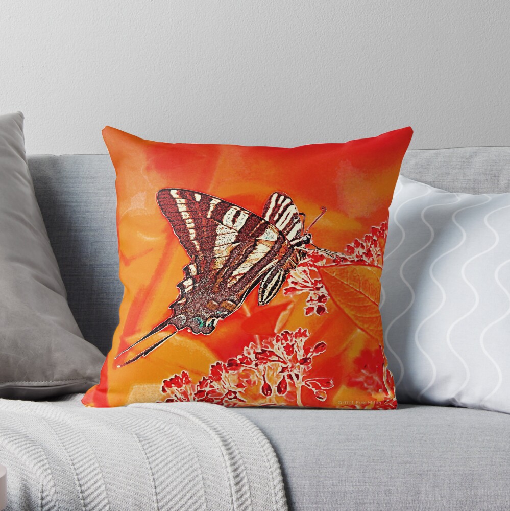 Orange Digital Zebra Swallowtail Throw Pillow