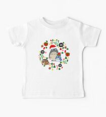 Christmas Totoro in Lighter Grey - Holiday, Xmas, Presents, Peppermint, Candy Cane, Mistletoe, Snowflake, Poinsettia, Anime, Catbus, Soot Sprite, Blue, White, Manga, Hayao Miyazaki, Studio Ghibl Baby Tee