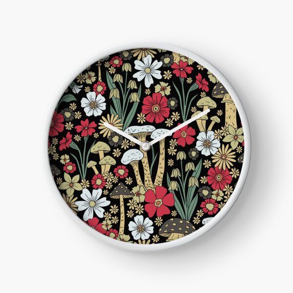 Red & Green Mushrooms & Flowers Clock