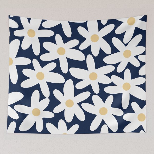 Item preview, Daisy Time Floral Pattern Navy Blue White Yellow-Beige designed and sold by kierkegaard.