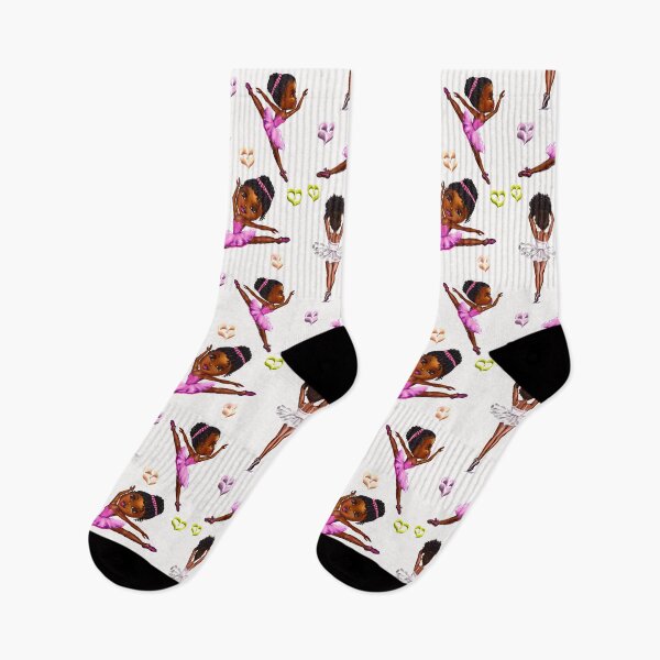 Item preview, Ballet - Black ballerina girls with love hearts ! beautiful  African American  girls with Afro hair and dark brown skin wearing a pink tutu.Hair love ! designed and sold by Artonmytee.