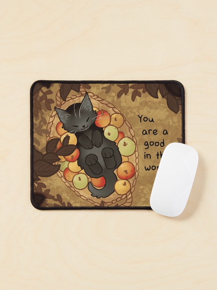 Thumbnail 1 of 5, Mouse Pad, "You Are a Good in the World" Apple Basket Kitten designed and sold by thelatestkate.