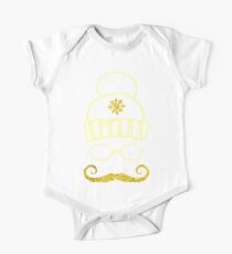 Vector Set Christmas Calligraphic Design Elements and Page Decoration, hat glasses and mustache hipster with golden texture One Piece - Short Sleeve