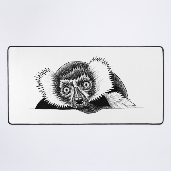 Item preview, Black and white ruffed lemur - ink illustration designed and sold by LorenDowding.
