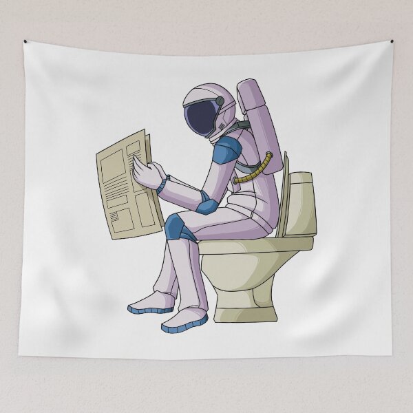 Item preview, Astronaut reading papernews on toilet bowl designed and sold by kanvasdesign.