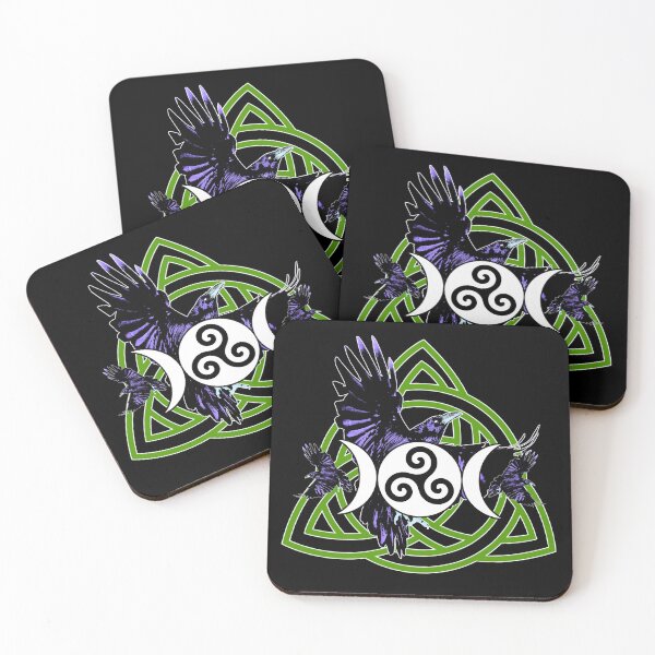 Item preview, The Morrigan Triple Goddess Raven - Witches Triple Moon with Triquetra Celtic Knot and Triskelion (GREEN VARIANT) designed and sold by Occult Designs.