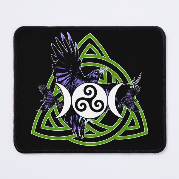 Item preview, The Morrigan Triple Goddess Raven - Witches Triple Moon with Triquetra Celtic Knot and Triskelion (GREEN VARIANT) designed and sold by Occult Designs.