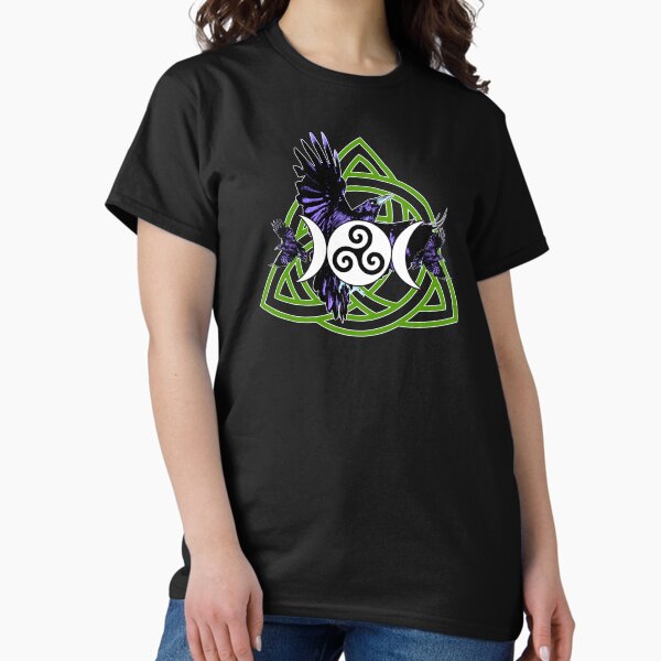 Item preview, The Morrigan Triple Goddess Raven - Witches Triple Moon with Triquetra Celtic Knot and Triskelion (GREEN VARIANT) designed and sold by Occult Designs.