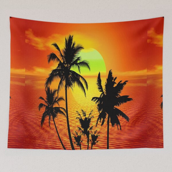 Item preview, Tropical Island Sunset Pattern Bed Sheet or Frock Design designed and sold by PodiShawna.