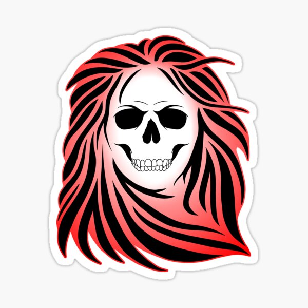 Skull with dead hair red Sticker