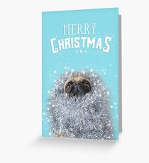 Light Blue Tinsel Pug Greeting Card