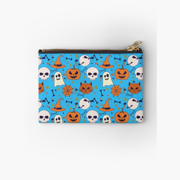 Item preview, Halloween Seamless Pattern with Pumpkin And cat on a blue background designed and sold by tshirtprod.