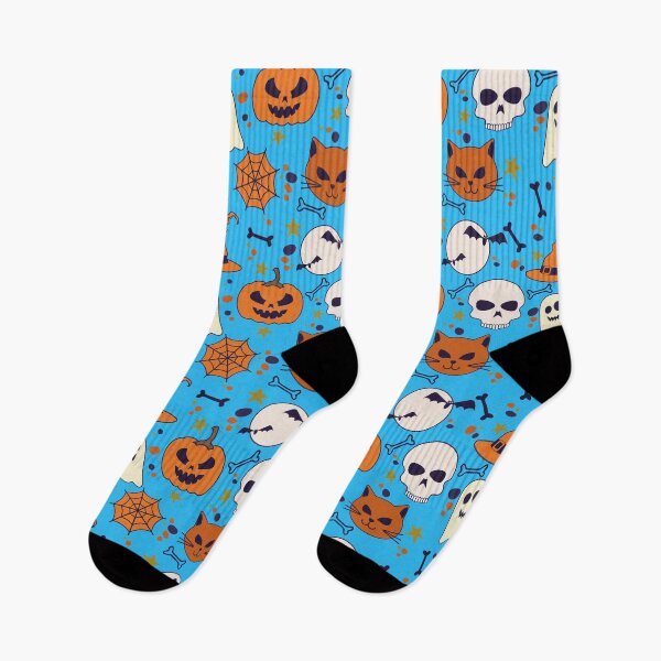 Item preview, Halloween Seamless Pattern with Pumpkin And cat on a blue background designed and sold by tshirtprod.