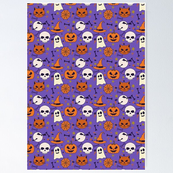 Item preview, Halloween Seamless Pattern with Pumpkin And cat on a purple background designed and sold by tshirtprod.