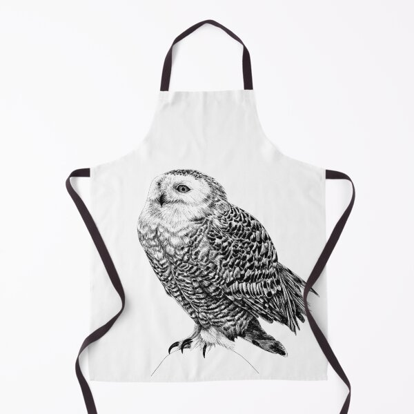 Snowy Owl - black and white animal illustration Apron