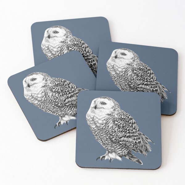 Item preview, Snowy Owl - black and white animal illustration - grey blue designed and sold by LorenDowding.