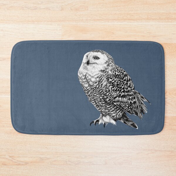 Item preview, Snowy Owl - black and white animal illustration - grey blue designed and sold by LorenDowding.