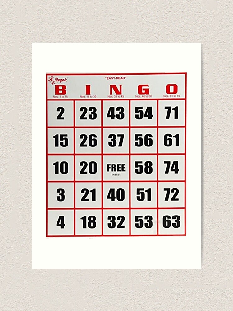 "Bingo, Bingo card, Madam X, Coverall, Four corners, Postage stamp, Bingo Hall, " Art Print for