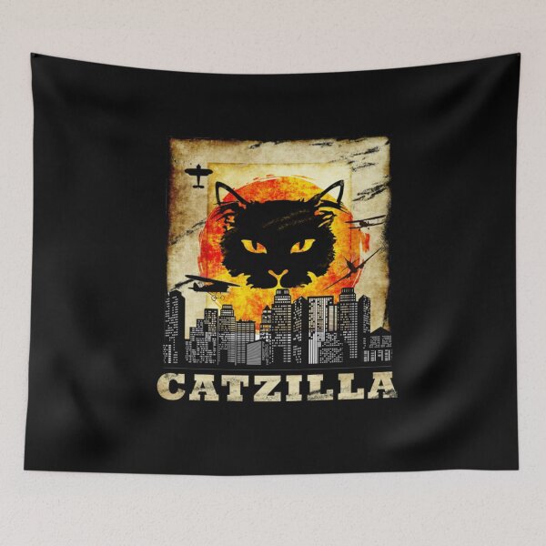 Item preview, Vintage Catzilla, Catzilla, Black cat, Cats Catzilla, Cat lover, Cat mom, Cat dad, Japanese sunset, Style vintage Catzilla, funny cat, cat, for cat people, black cat, Cat owner, Cat idea,  designed and sold by Pegassi8RC.