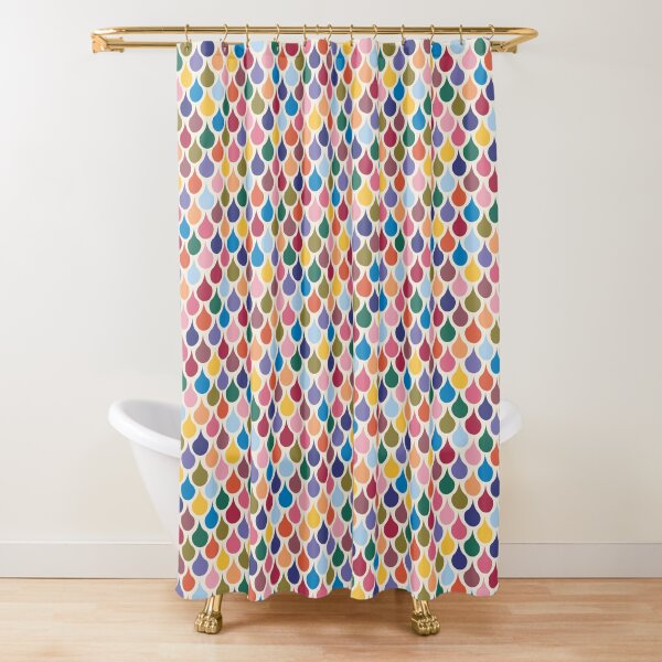 "Psychedelic Rain Droplets” Colorful Graphic Rainbow Reptile Op Art Abstract Designer Print Shower Curtain
