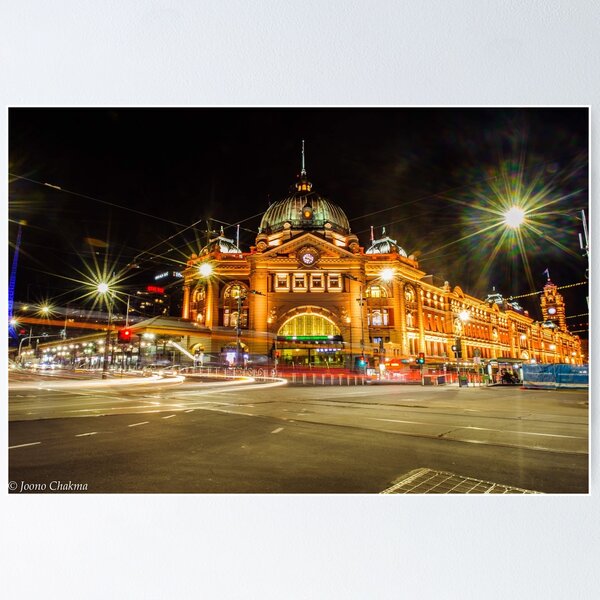 Item preview, Night Flinders Street Railway Station designed and sold by JoonoChakma.