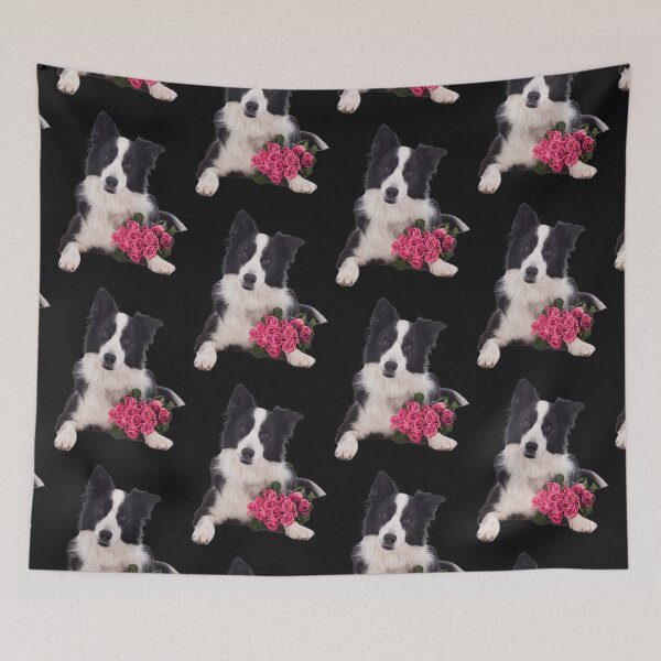 Item preview, Border collie black white with flowers wishes luck designed and sold by Toffy2222.