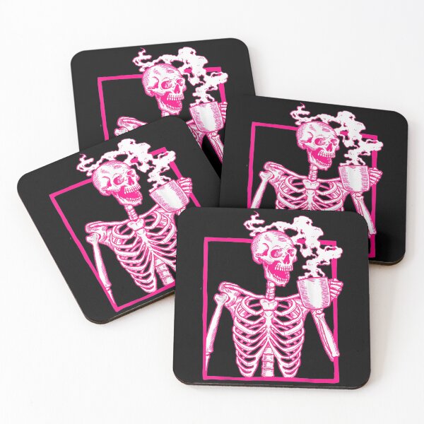 Item preview, Halloween Coffee Drinking Skeleton Pink designed and sold by paudels.