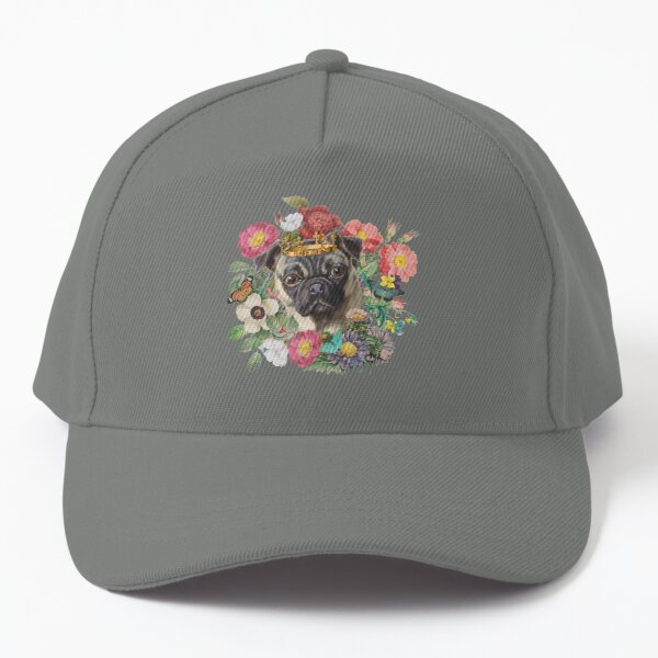 Pug Mom Flower Crown Adjustable Snapback Hats Unisex Cotton Baseball Caps