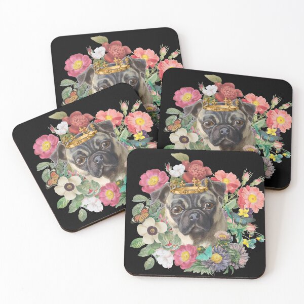 Item preview, Cute Royal Pug Wearing Gold Crown Surrounded By Beautiful Vintage Flowers designed and sold by TrulyEpoque.