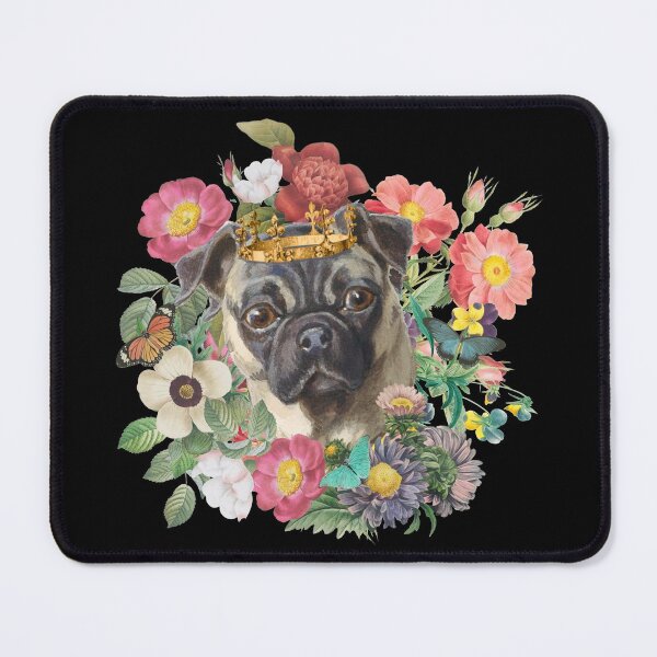 Item preview, Cute Royal Pug Wearing Gold Crown Surrounded By Beautiful Vintage Flowers designed and sold by TrulyEpoque.