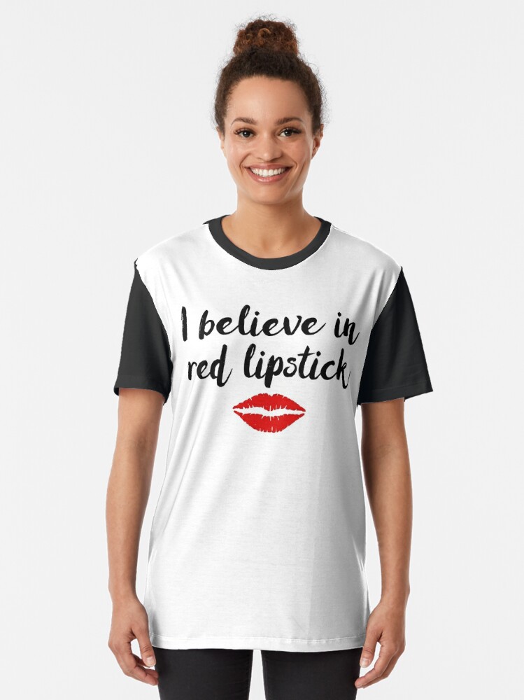red lipstick and a tshirt shirt