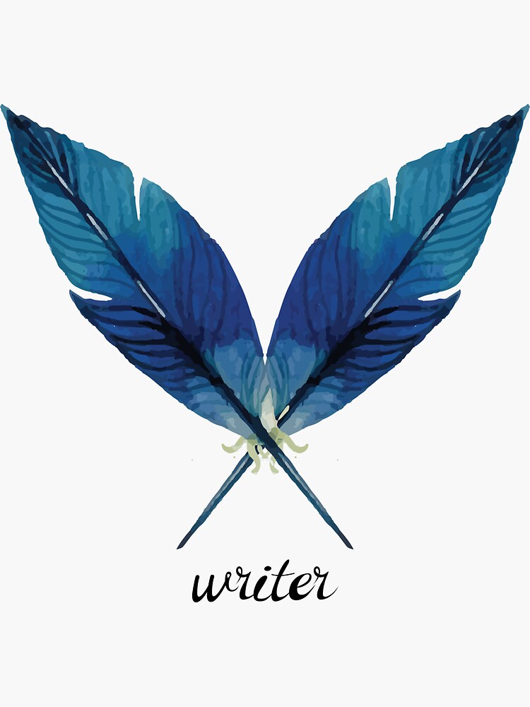 Thumbnail 3 of 3, Sticker, Writer! Blue Feathers designed and sold by cadinera.