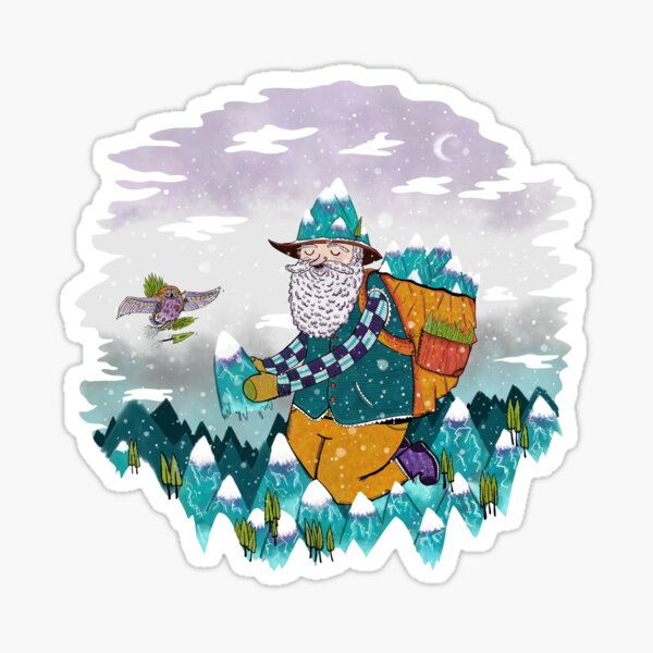 Mountain Guy and Owl Friend Sticker