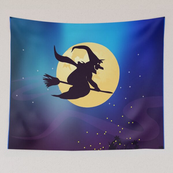 Item preview, Halloween Witch On Her Broom Before Moon On Fantasy Night designed and sold by risingrocket.