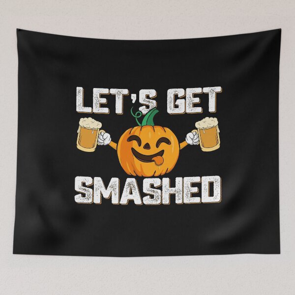 Item preview, Lets Get Smashed Halloween Drunk Pumpkin with Beer Mugs Humor Quote designed and sold by alenaz.
