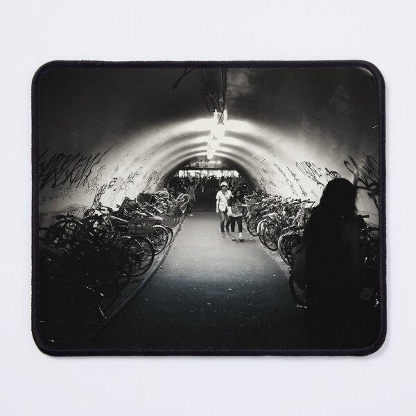 Item preview, Shibuya bicycle alley under the Yamanote Line.  Black and white Tokyo night photography  designed and sold by TokyoDesigns.