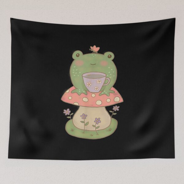Item preview, Pale Green Frog On Mushroom With Tea Cup designed and sold by lindaxse.