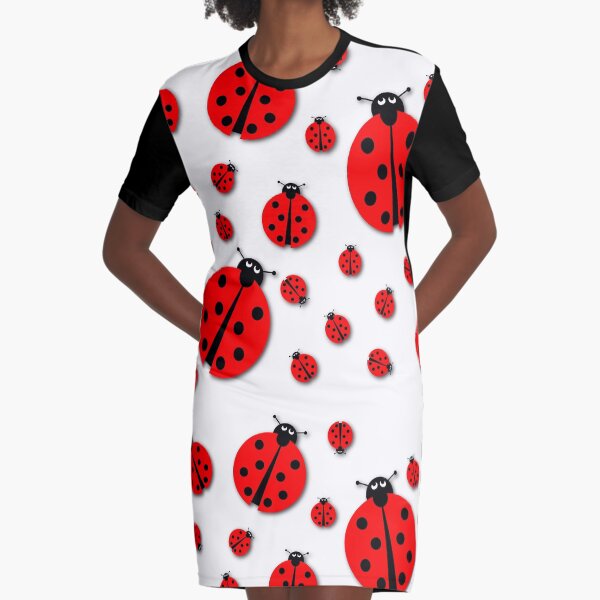 Many Ladybugs Shadows Graphic T-Shirt Dress