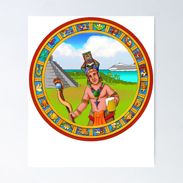 Item preview, Chichen Itza Mexico Pyramid Cruise Beer Mayan Calendar Teal Water designed and sold by DooodleGod.